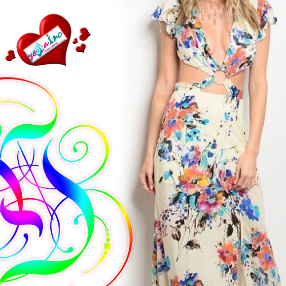 CREAM BLUE FLORAL DRESS - Picture 2 of 4